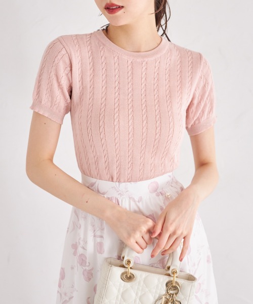 tocco closet(トッコ クローゼット)の「ラメラインミニケーブルニットプルオーバー(ニット/セーター・レディース・ピンク/ブラック/オフホワイト・M)」の18枚目の写真