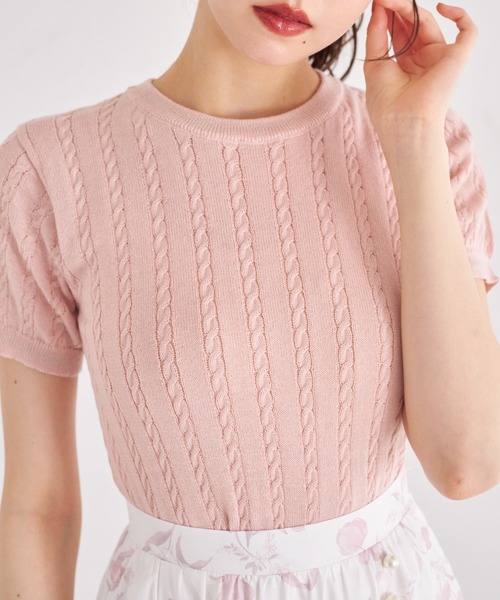 tocco closet(トッコ クローゼット)の「ラメラインミニケーブルニットプルオーバー(ニット/セーター・レディース・ピンク/ブラック/オフホワイト・M)」の14枚目の写真