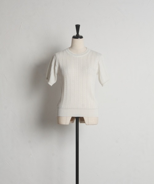 tocco closet(トッコ クローゼット)の「ラメラインミニケーブルニットプルオーバー(ニット/セーター・レディース・ピンク/ブラック/オフホワイト・M)」の13枚目の写真