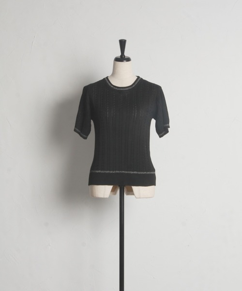 tocco closet(トッコ クローゼット)の「ラメラインミニケーブルニットプルオーバー(ニット/セーター・レディース・ピンク/ブラック/オフホワイト・M)」の12枚目の写真