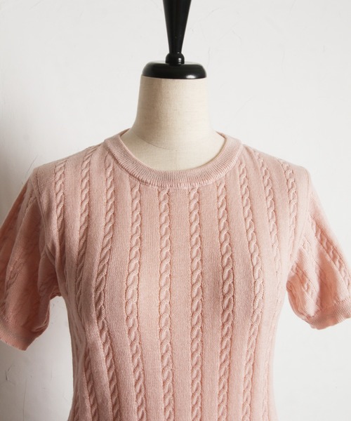 tocco closet(トッコ クローゼット)の「ラメラインミニケーブルニットプルオーバー(ニット/セーター・レディース・ピンク/ブラック/オフホワイト・M)」の8枚目の写真