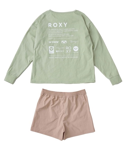ROXY(ロキシー)の「MINI HEAR THE WAVES /ロキシーキッズ長袖ラッシュガード2点セット(水着)(ラッシュガード・キッズ・ホワイト/グリーン・120/130/140/110/150)」の1枚目の写真