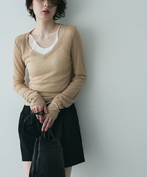 【極美品】EVEX by KRIZIA Ｖネック シアー ロング ブラウス　黒 STORY掲載】【カタログ掲載品】【ウォッシャブル】ハイゲージ