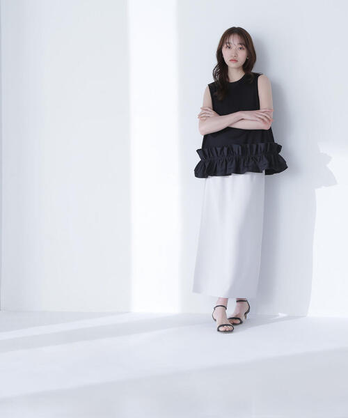 NATURAL BEAUTY BASIC（ナチュラルビューティーベーシック）の「◇フリルヘムドッキングカットソー（Tシャツ/カットソー・レディース・ブラック/オフホワイト・FREE）」の16枚目の写真