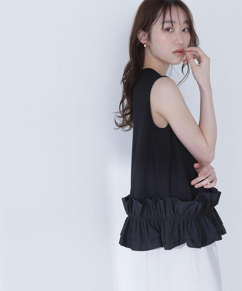 NATURAL BEAUTY BASIC（ナチュラルビューティーベーシック）の「◇フリルヘムドッキングカットソー（Tシャツ/カットソー・レディース・ブラック/オフホワイト・FREE）」の17枚目の写真