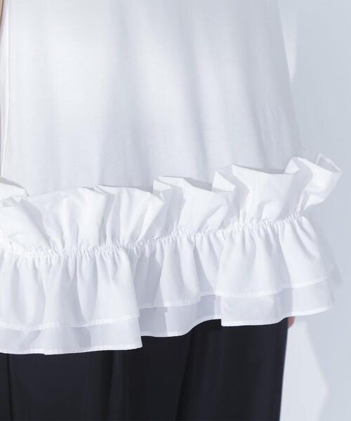 NATURAL BEAUTY BASIC（ナチュラルビューティーベーシック）の「◇フリルヘムドッキングカットソー（Tシャツ/カットソー・レディース・ブラック/オフホワイト・FREE）」の10枚目の写真