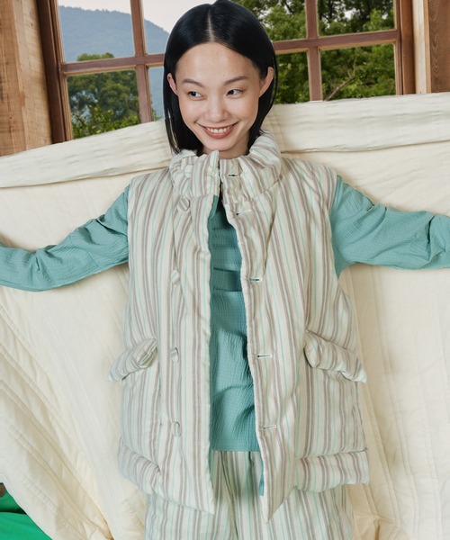 ベスト ジレ  Striped Corduroy Quited Vest / ストライプベスト レディース JNBY ベスト ジレ HOME Striped Corduroy Quited Vest