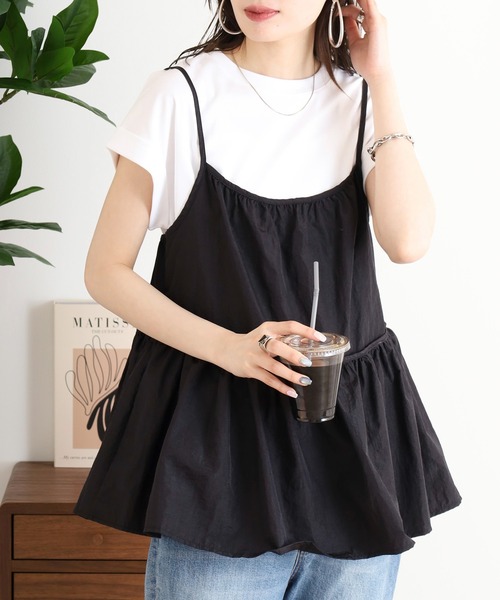 エグランティーヌ EGLANTINE キャミビスチェ＆カットソーセット （グレー） セール】EGLANTINE キャミビスチェ＆カットソーセット（Tシャツ