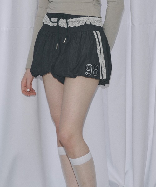 激レア☆美品！sugergloss♡黒ファー付きショートパンツ♡平成ギャル レース付きナイロンバルーンショートパンツ（その他パンツ