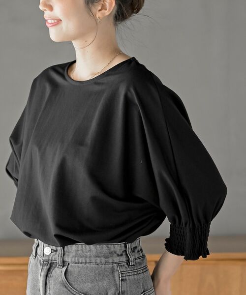 rps（アールピーエス）の「冷感カノコ袖シャーリングドルマンプルオーバー（Tシャツ/カットソー・レディース・ブラック/カーキ/オフホワイト/チャコールグレー・フリー）」の3枚目の写真