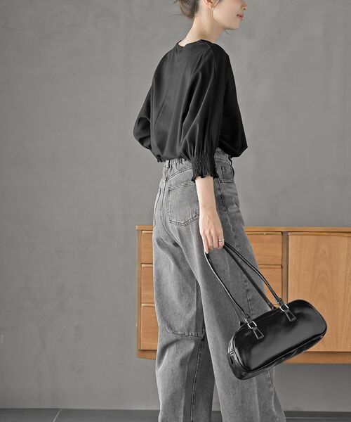 rps（アールピーエス）の「冷感カノコ袖シャーリングドルマンプルオーバー（Tシャツ/カットソー・レディース・ブラック/カーキ/オフホワイト/チャコールグレー・フリー）」の9枚目の写真