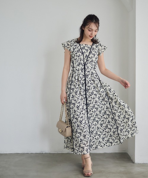 最終価格！M's カタログ 白黒 モノトーン 花 ワンピース 2021 モノトーン小花柄ロングワンピース（ワンピース）｜12Twelve