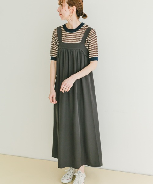 ITEMS URBANRESEARCH(アイテムズ アーバンリサーチ)の「リラックスギャザージャンスカ(ワンピース・レディース・ライトベージュ/チャコールグレー・FREE)」の2枚目の写真