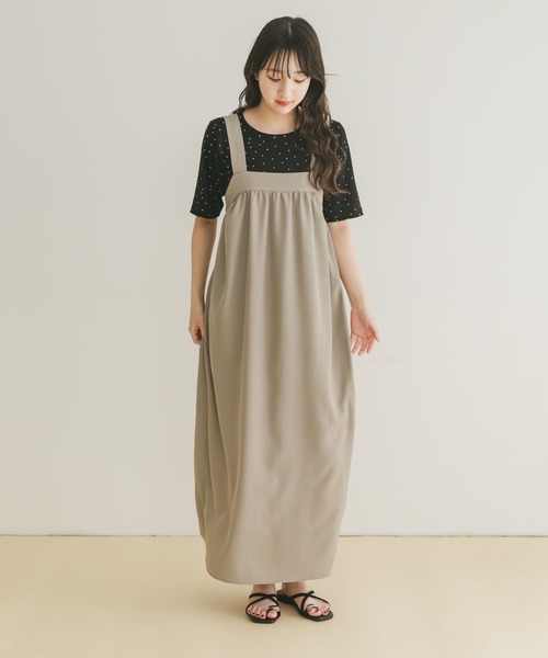 ITEMS URBANRESEARCH(アイテムズ アーバンリサーチ)の「リラックスギャザージャンスカ(ワンピース・レディース・ライトベージュ/チャコールグレー・FREE)」の4枚目の写真