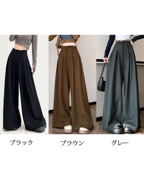 shoppinggo(ショッピングゴー)の「ワイドパンツ タック入り ロング丈(カーゴパンツ・レディース・グレー系/ブラック/ダークブラウン系・M)」の5枚目の写真