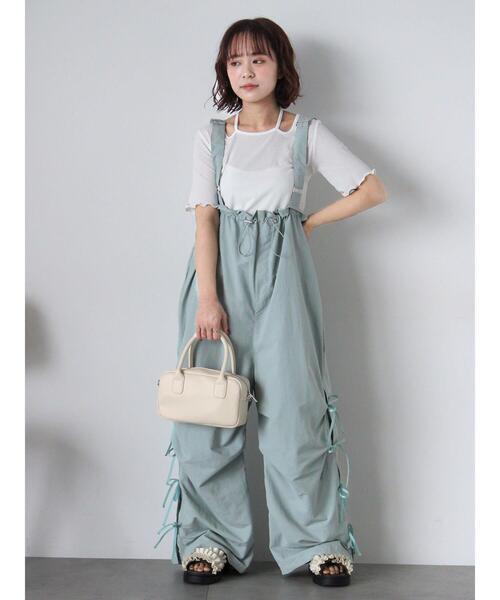 ehka sopo(エヘカソポ)の「サイドリボンサロペット(その他パンツ・レディース・ブラック/ミント/オフホワイト・F)」の3枚目の写真