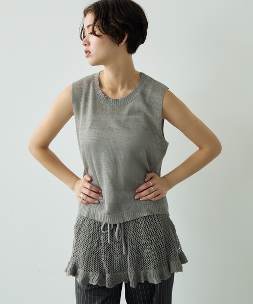 Clum（クルム）の「Sheer knit ensemble set up / シアーニットアンサンブルセットアップ（アンサンブル・レディース・ホワイト/ライム/グレー・FREE）」の3枚目の写真