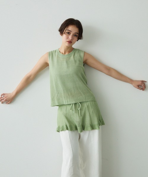 Clum（クルム）の「Sheer knit ensemble set up / シアーニットアンサンブルセットアップ（アンサンブル・レディース・ホワイト/ライム/グレー・FREE）」の18枚目の写真