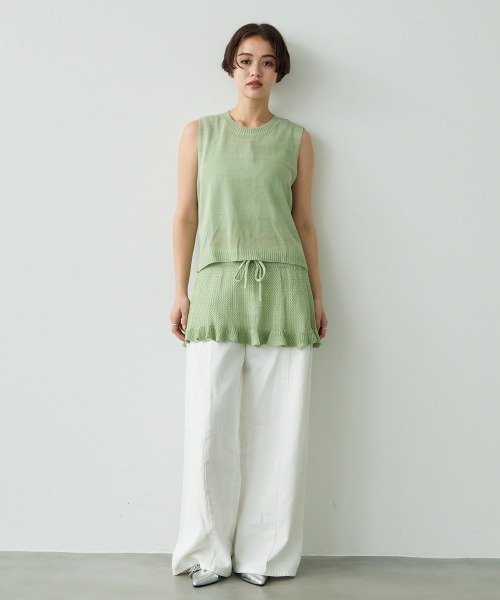 Clum（クルム）の「Sheer knit ensemble set up / シアーニットアンサンブルセットアップ（アンサンブル・レディース・ホワイト/ライム/グレー・FREE）」の13枚目の写真