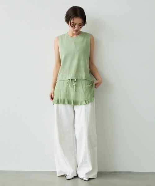 Clum（クルム）の「Sheer knit ensemble set up / シアーニットアンサンブルセットアップ（アンサンブル・レディース・ホワイト/ライム/グレー・FREE）」の11枚目の写真