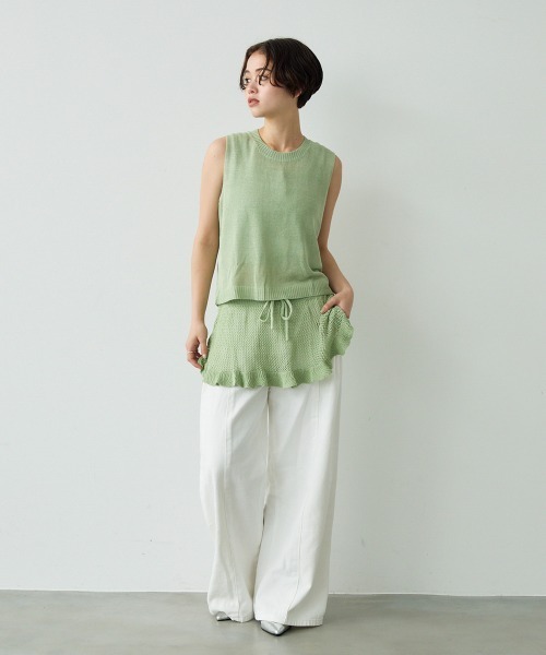 Clum（クルム）の「Sheer knit ensemble set up / シアーニットアンサンブルセットアップ（アンサンブル・レディース・ホワイト/ライム/グレー・FREE）」の10枚目の写真