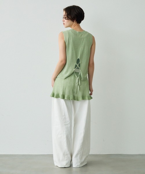 Clum（クルム）の「Sheer knit ensemble set up / シアーニットアンサンブルセットアップ（アンサンブル・レディース・ホワイト/ライム/グレー・FREE）」の5枚目の写真