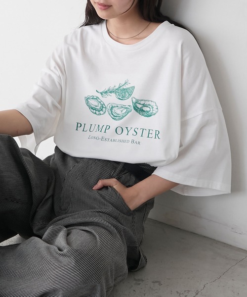 セール】【forksy.】オイスタープリント オーバーサイズTシャツ