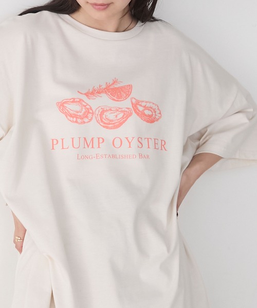 forksy.】オイスタープリント オーバーサイズTシャツ forksy