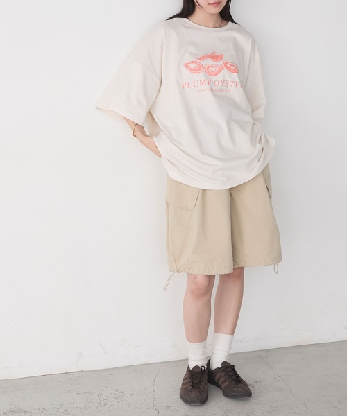 い*お様 MUSUBORE オイスタープリント 半袖Tシャツ musubore tシャツ pleatsed print tops / プリーツプリント