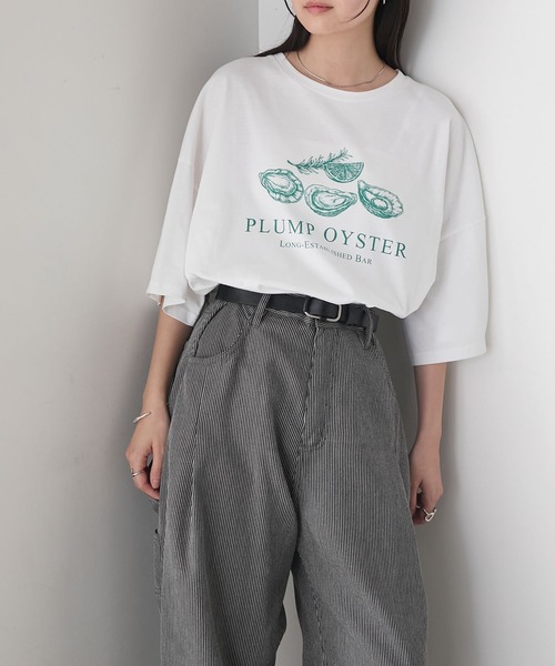【ほぼ未使用】Flocky mesh long teeグレー forksy.】オイスタープリント オーバーサイズTシャツ forksy.│MONO