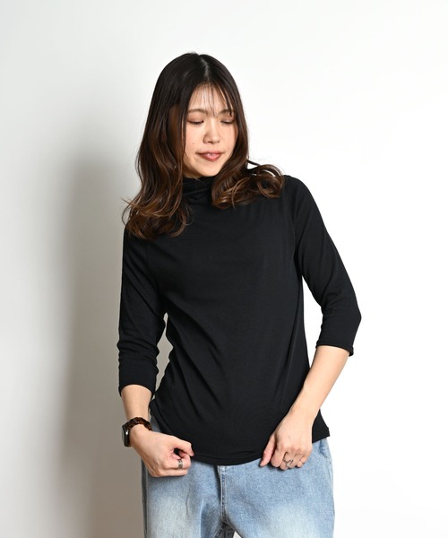 MARAI(マーライ)の「UVカット タートルネック7分袖カットソー(Tシャツ/カットソー・レディース・ライトグレー/グレー/ネイビー/ブラック/ホワイト・LL/L/M)」の1枚目の写真