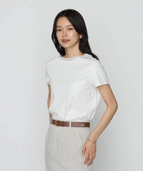 COMME CA(コムサ)の「コヒノールスムース ニット付きTシャツ(Tシャツ/カットソー・レディース・グレイッシュベージュ/ブルー/ブラック/ホワイト・9号/11号)」の1枚目の写真