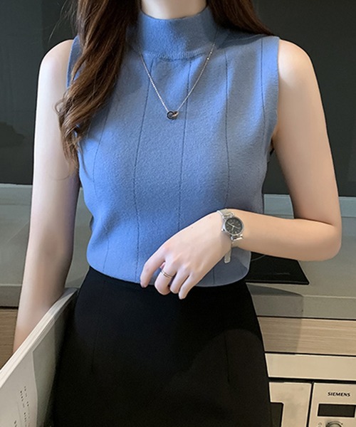 STYLEBLOCK(スタイルブロック)の「ノースリーブリブニット(ニット/セーター・レディース・ブラック/ベージュ系その他/ホワイト/グリーン/ピンク/ダークブラウン/レッド/イエロー/グレー/ブルー/ライトブラウン・FREE)」の8枚目の写真