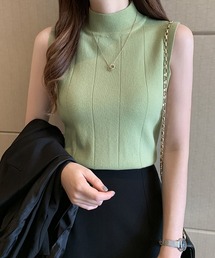 ノースリーブ 緑色 ニット 楽天市場】ハイネック ノースリーブニット サマーニット タンク