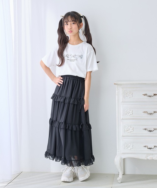 Amourire girl（アムリールガール）の「フリルリボン ティアードスカート/ロング丈（スカート・キッズ・オフホワイト/ブラック・130cm/140cm/150cm/160cm）」の13枚目の写真