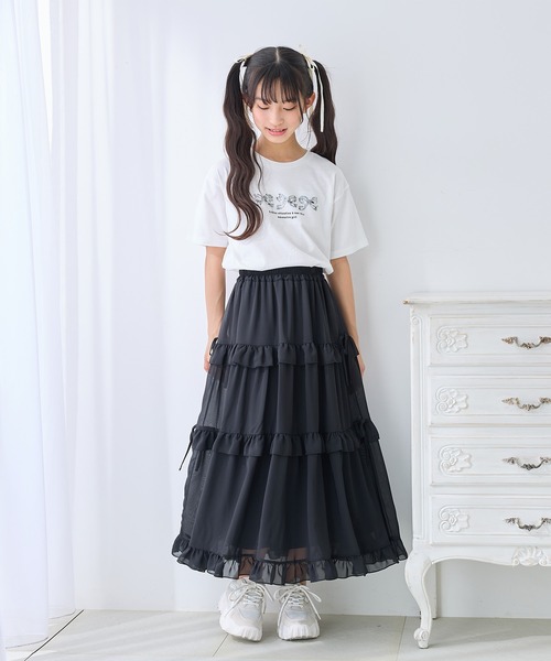 Amourire girl（アムリールガール）の「フリルリボン ティアードスカート/ロング丈（スカート・キッズ・オフホワイト/ブラック・130cm/140cm/150cm/160cm）」の15枚目の写真
