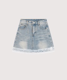 Lace Piping Denim Skirt