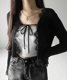 me+em select(~[ZNg)́y Qcolor z[XhbLOtg{VA[jbgJ[fBK ^ lace docking front ribbon sheer knit cardigan(J[fBK/{)