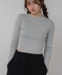 コンパクトロングTシャツ / ロンT クロップド コンパクト カットソー Tシャツ 長袖 ロングスリーブ 短丈 ホワイト ブラック グレー 韓国 春服 夏服 秋服 冬服 カジュアル モード シティガール ノームコア スポーティ シンプル