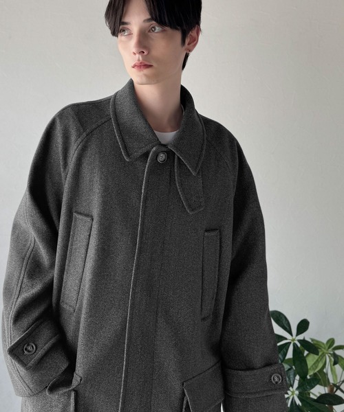 Classical Origin（クラシカルオリジン）の「【Classical Origin】「上品さ、極まる」。ロング丈比翼2way衿ステンカラーコート／Long-length concealed 2way bal collar coat（ステンカラーコート・メンズ・チャコールグレー/ブラック・X-LARGE/MEDIUM/LARGE）」の22枚目の写真