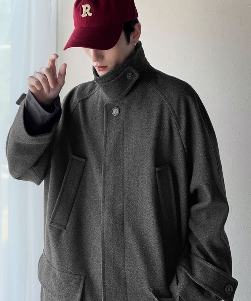 Classical Origin（クラシカルオリジン）の「【Classical Origin】「上品さ、極まる」。ロング丈比翼2way衿ステンカラーコート／Long-length concealed 2way bal collar coat（ステンカラーコート・メンズ・チャコールグレー/ブラック・X-LARGE/MEDIUM/LARGE）」の11枚目の写真