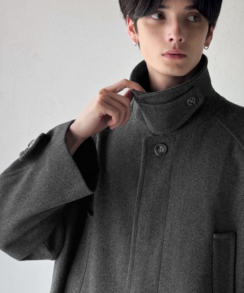 Classical Origin（クラシカルオリジン）の「【Classical Origin】「上品さ、極まる」。ロング丈比翼2way衿ステンカラーコート／Long-length concealed 2way bal collar coat（ステンカラーコート・メンズ・チャコールグレー/ブラック・X-LARGE/MEDIUM/LARGE）」の21枚目の写真