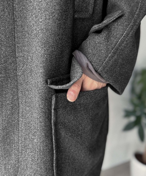 Classical Origin（クラシカルオリジン）の「【Classical Origin】「上品さ、極まる」。ロング丈比翼2way衿ステンカラーコート／Long-length concealed 2way bal collar coat（ステンカラーコート・メンズ・チャコールグレー/ブラック・X-LARGE/MEDIUM/LARGE）」の14枚目の写真
