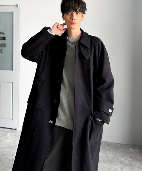 Classical Origin（クラシカルオリジン）の「【Classical Origin】「上品さ、極まる」。ロング丈比翼2way衿ステンカラーコート／Long-length concealed 2way bal collar coat（ステンカラーコート・メンズ・チャコールグレー/ブラック・X-LARGE/MEDIUM/LARGE）」の6枚目の写真