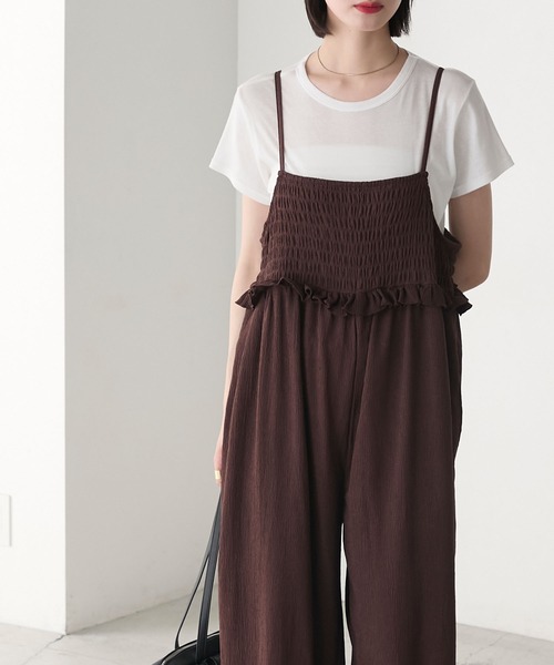 forksy.（フォルクシー）の「【forksy.】ミニフリル切替えシャーリング バックリボン オールインワン（つなぎ/オールインワン・レディース・ブラック/ブラウン・FREE）」の14枚目の写真