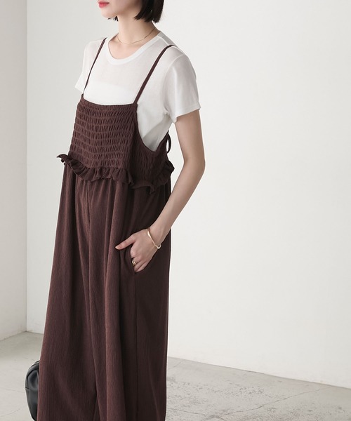 forksy.（フォルクシー）の「【forksy.】ミニフリル切替えシャーリング バックリボン オールインワン（つなぎ/オールインワン・レディース・ブラック/ブラウン・FREE）」の15枚目の写真