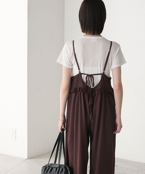 forksy.（フォルクシー）の「【forksy.】ミニフリル切替えシャーリング バックリボン オールインワン（つなぎ/オールインワン・レディース・ブラック/ブラウン・FREE）」の16枚目の写真