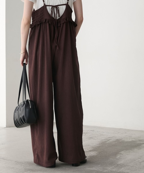 forksy.（フォルクシー）の「【forksy.】ミニフリル切替えシャーリング バックリボン オールインワン（つなぎ/オールインワン・レディース・ブラック/ブラウン・FREE）」の18枚目の写真