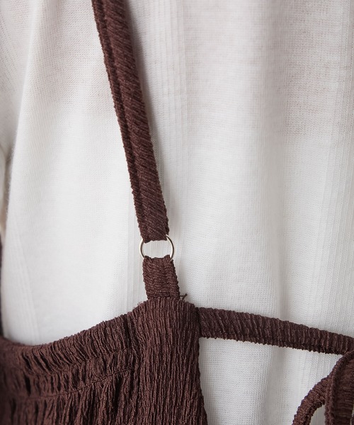 forksy.】ミニフリル切替えシャーリング バックリボン オールインワン