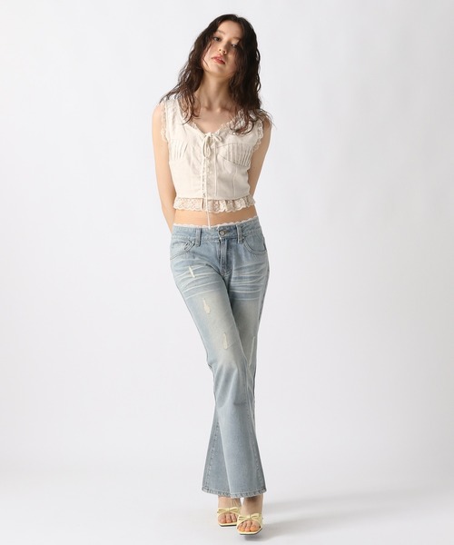 FOREVER 21（フォーエバー トゥエンティーワン）の「【2025SS】フリルコットンジレ（ベスト・レディース・ブラック/ナチュラル・FREE）」の3枚目の写真